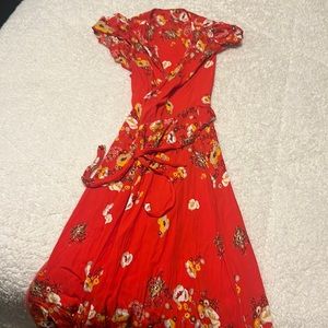 Red floral free people maxi wrap dress